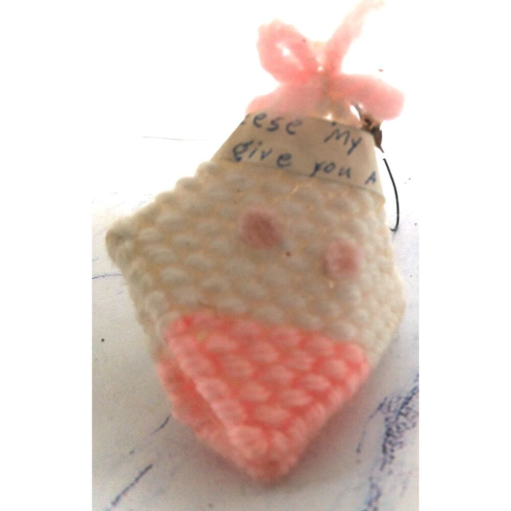 Handmade Pink and White Yarn Kiss Holder Ornament
